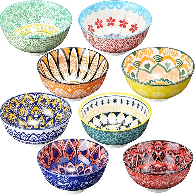 8 Pcs Colorful Ceramic Bowl Set 10 oz 4.75'' Porcelain Kitchen Soup Cereal by Censen