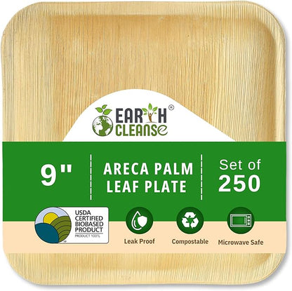 Compostable Palm Leaf Plates 9 Inch Square (200 Pack) | Disposable Biodegradable Plates Like Bamboo & Wooden | Microwave & Oven Safe | Eco-Friendly