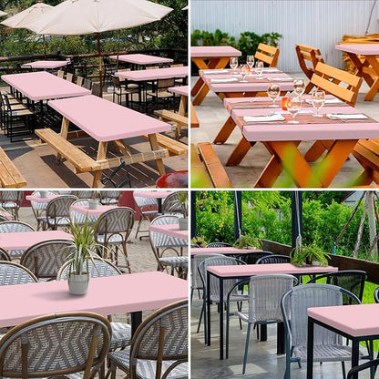 homing 2 Pack Rectangle Table Cloth, Elastic Fitted Fabric Tablecloth Fits for 8 Foot Folding Tables, Washable Table Cover for Picnic, Camping, Indoor & Valentine's Day (Pink, 30" x 96")