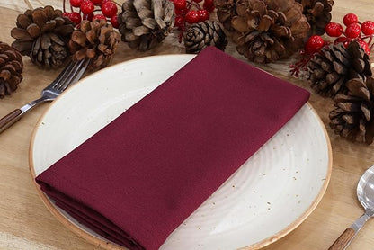 PurpleEssences Set of 12 Cloth Dinner Napkins 100% Cotton 18x18 Inch - Soft Durable Washable - Ideal for Farmhouse Party Fall Thanksgiving - Perfect Everyday Use Table Linen - Burgundy