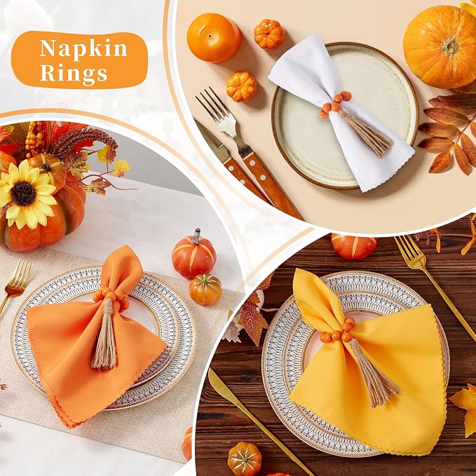 APTWOW Napkin Rings Set of 6, Thanksgiving Farmhouse Napkins Rings - Image 5