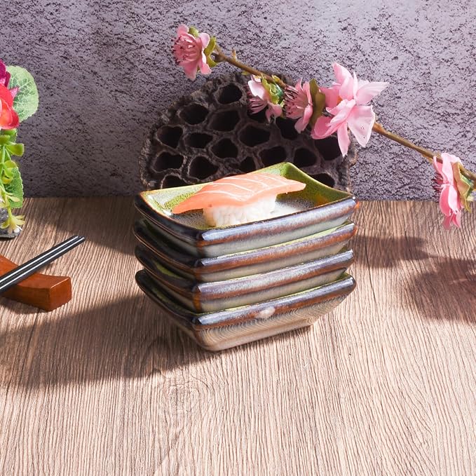 Porcelain Dipping Bowl Set of 4, 3.4" Rectangular Small Soy Sauce Dishes | - Image 5