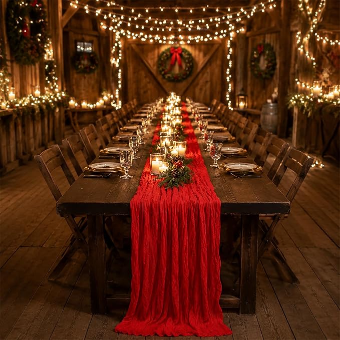 10 Pack Red Table Runner 10FT Gauze Cheesecloth Table Runner | 21x120 Inch Boho - Image 2