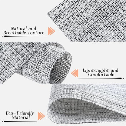 Timeet Placemats Set of 8, Heat Resistant Non-Slip Place Mats for Dining Table, Durable Washable PVC Vinyl Woven Table Mats, Linen Textured Placemats for Kitchen Resistant Easy to Clean(Gray