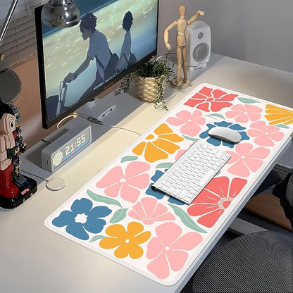 iCasso XXL Large Mouse Mat, Anti-slip Big Mousepad with Stitched Edges, Keyboard Pad Mat for Computer, Work, Gaming (Colorful Flower)