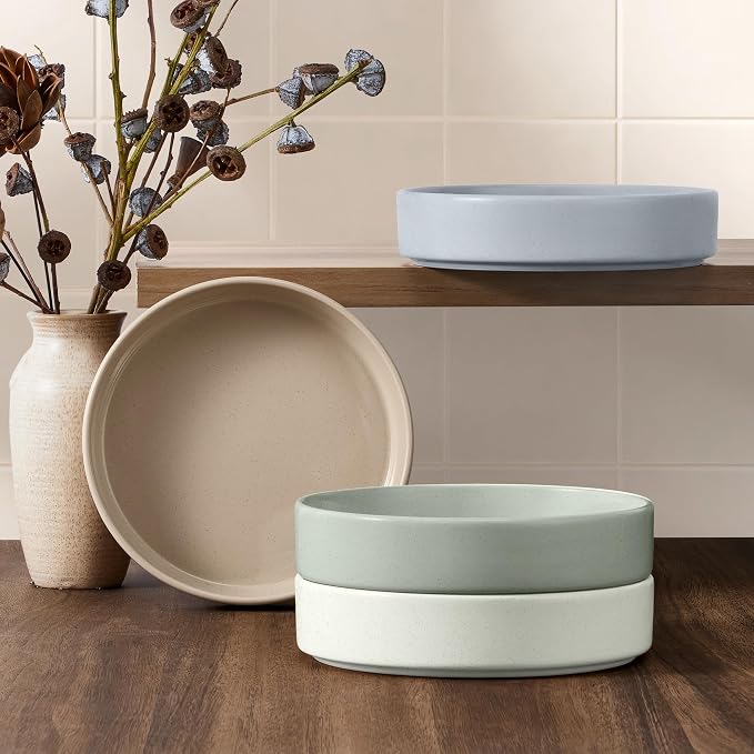 E-far Pasta Bowls Set of 4, 35oz Ceramic Large Salad Bowl Plates - Image 6