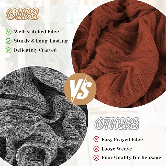 2 Pack Cheesecloth Table Runner, 120 Inch Terracotta Table Runner - Image 6