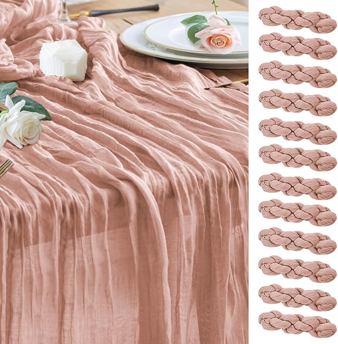 Cheesecloth Table Runner Dusty Pink 10FT Boho Gauze, 12 Pack | 120 Inch Cheese by Wokceer