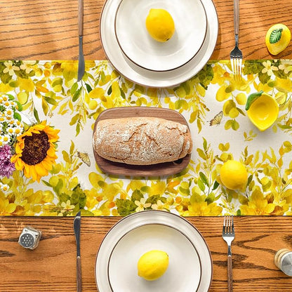Artoid Mode Yellow Flowers Floral Eucalyptus Summer Table Runner, Seasonal - Image 3