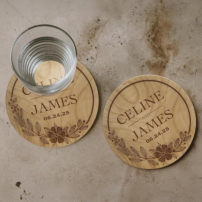 100 Pack Personalized Wedding Coasters, Custom Cardboard Coasters for Drinks with Photo Print and Text, Keepsake Wedding Favors and Gifts for Couples, 3.95" Round (Design 4)