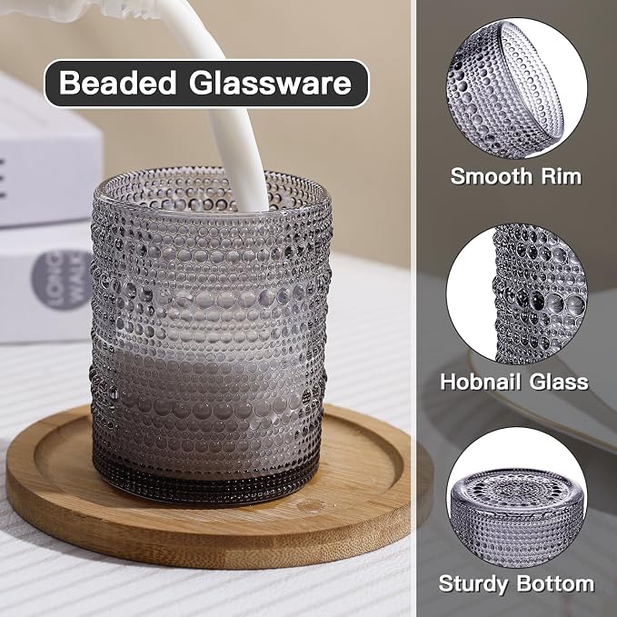 JOVGANK Grey Vintage Hobnail Drinking Glasses Set of 6, Embossed Water Tumbler - Image 4
