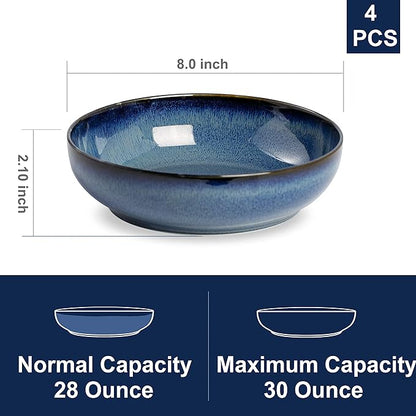 30oz Ceramic bowls set of 4-8" serving bowls for Kitchen,Pasta,Salad-Dishwasher & Microwave Safe Perfect for Housewarming, Thanksgiving, Christmas-Royal Blue