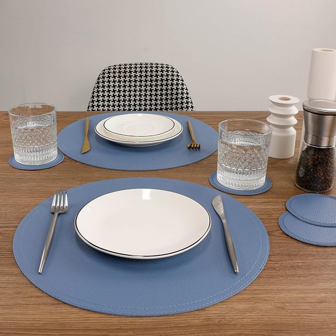 Jovono Set of 6 Faux Leather Round Placemats and Coasters, Coffee Mats Kitchen - Image 4