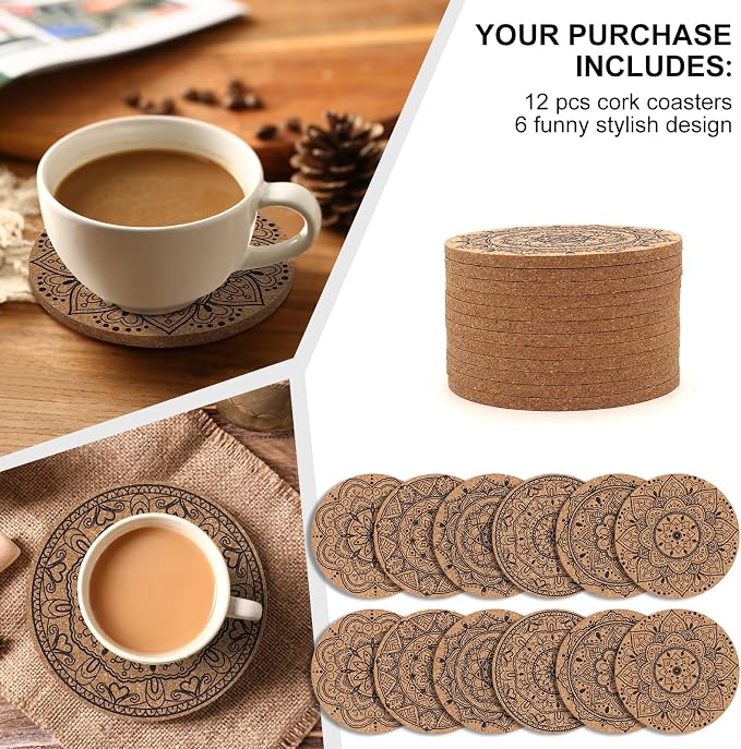 Cork Coasters for Drinks Absorbent Non Slip 12pcs 4 Inch India | Coaster for - Image 6
