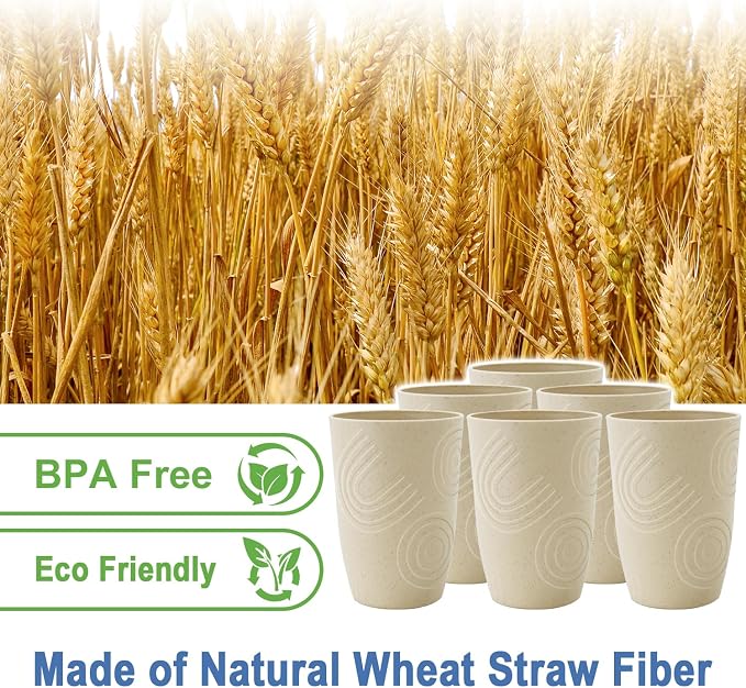 Wheat Straw Cups 6 PCS - 16 OZ Cup Set - Image 2