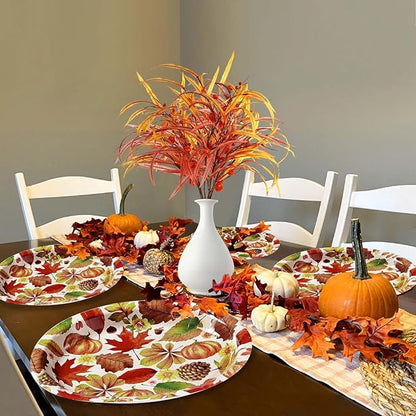 50 Pcs Fall Leaves Pumpkin Oval Plates 10" x 12" Large Disposable 400 GSM Fall Paper Plates Thanksgiving Plate for Fall Themed Party Dinnerware Supplies Thanksgiving Holiday Party Kitchen Table Decor