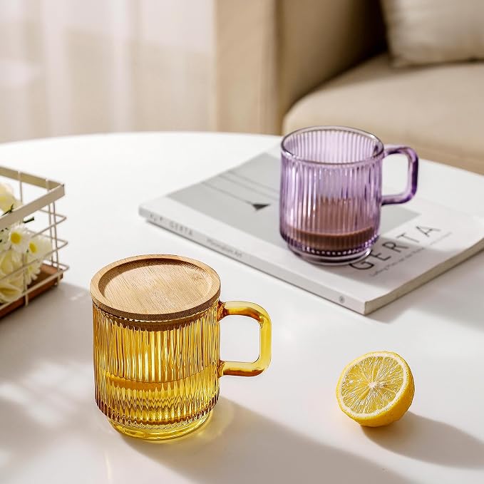 Lysenn Purple Glass Mug with Lid, Premium Glass Coffee Mug, 12 oz Tea Cup | - Image 4