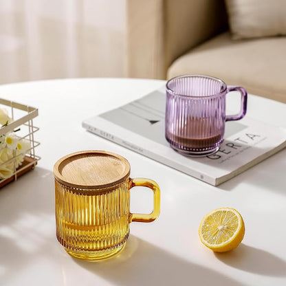 Lysenn Purple Glass Mug with Lid, Premium Glass Coffee Mug, 12 oz Tea Cup | - Image 4