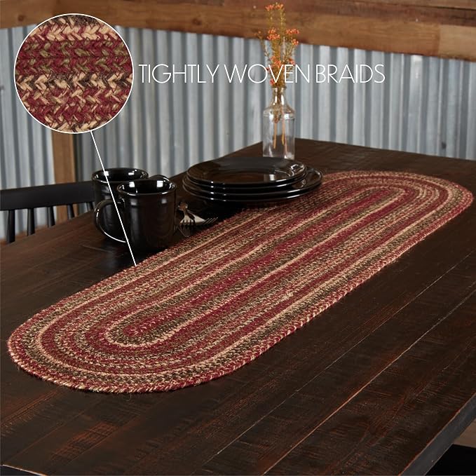 VHC Brands Cider Mill Primitive Jute Red Textured Striped Oval Kitchen Table - Image 3