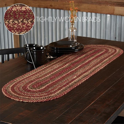 VHC Brands Cider Mill Primitive Jute Red Textured Striped Oval Kitchen Table - Image 3