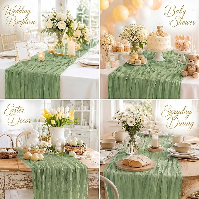 10 Pack Sage Green Table Runner 10FT Gauze Cheesecloth Table Runner | 21x120 - Image 5