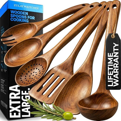 Zulay Kitchen Extra-Large 6-Piece Wooden Spoon Set by ZulayKitchen
