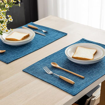 Kevin Textile Table Mats Set of 4 Heat Resistant Washable Placemats for Parties Buffet Dinner, 13 x 19 inches, Navy Blue