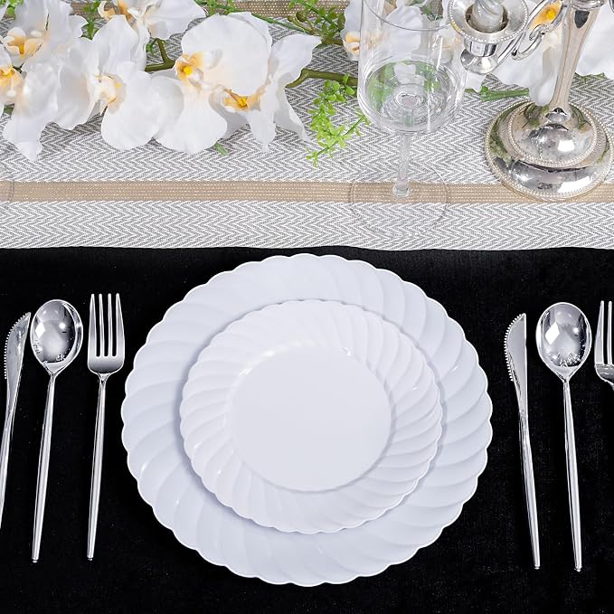 U-QE 60 Count White Plastic Plates - Image 6