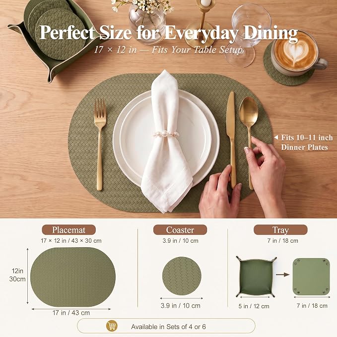 Woven Faux Leather Oval Placemats Set of 4/6 - Image 2