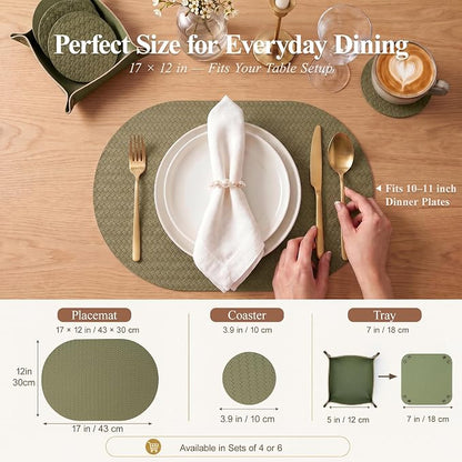 Woven Faux Leather Oval Placemats Set of 4/6 - Image 2