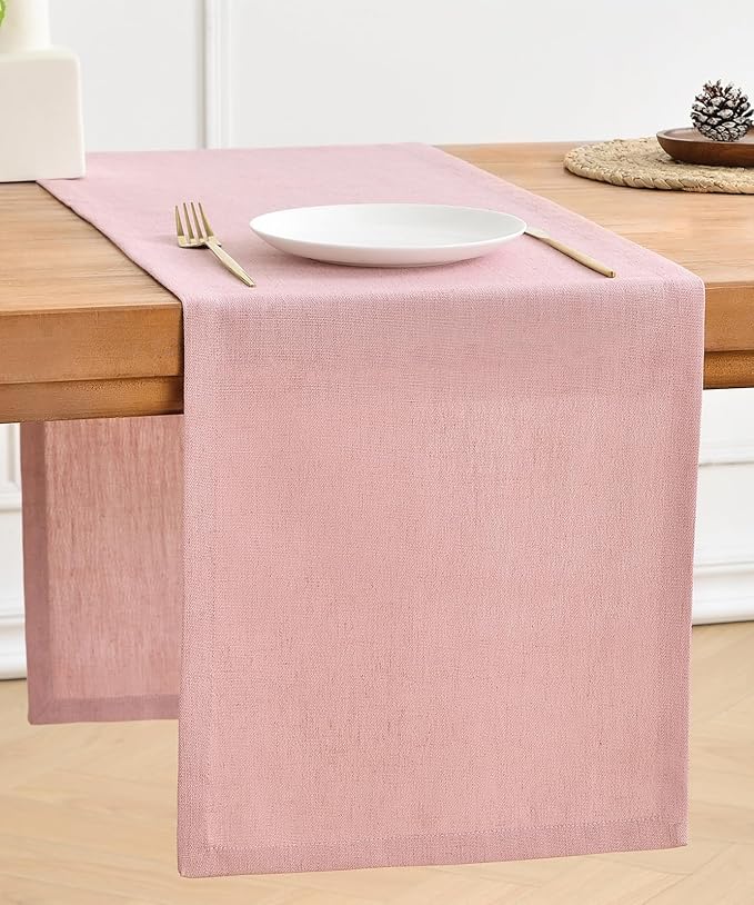 Wracra Linen Table Runner, Burlap Pink Table Runners 36 Inches Long | Rich by Wracra