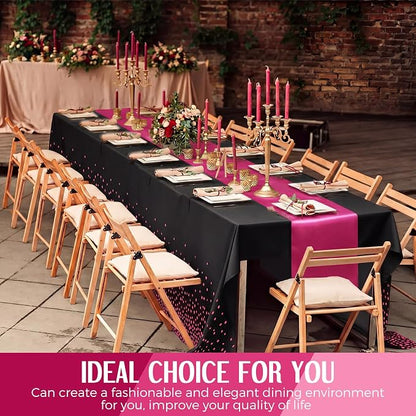 12 Pack Black and Hot Pink Disposable Plastic Tablecloths and Satin Table - Image 7