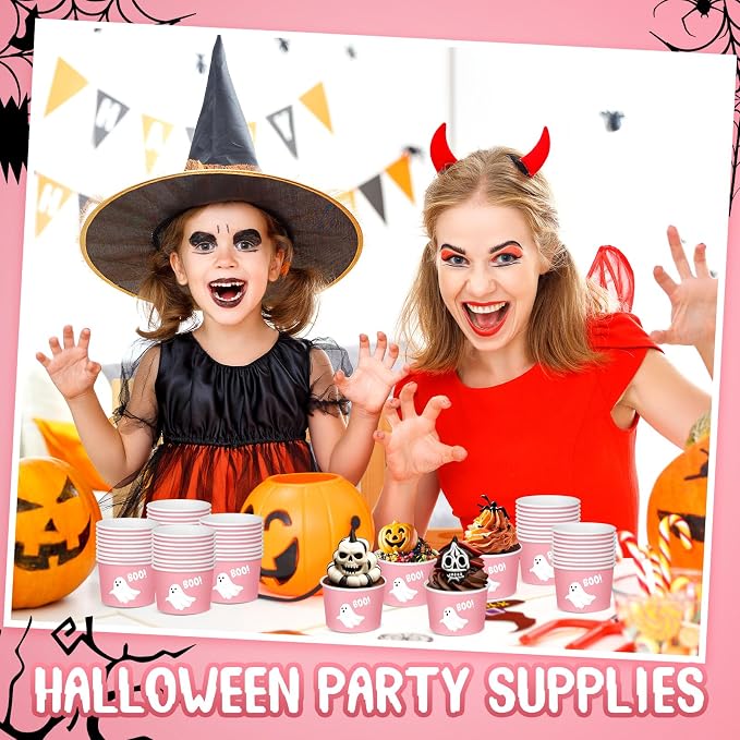 CHENGU 180 Pcs Halloween Snack Cups 9 oz Disposable Ghost Paper Ice Cream Bowls - Image 4