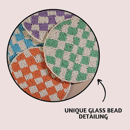 Folkulture Coaster for Drinks | Pack of 4 Multicolor Boho Coasters | Cute Round - Image 4