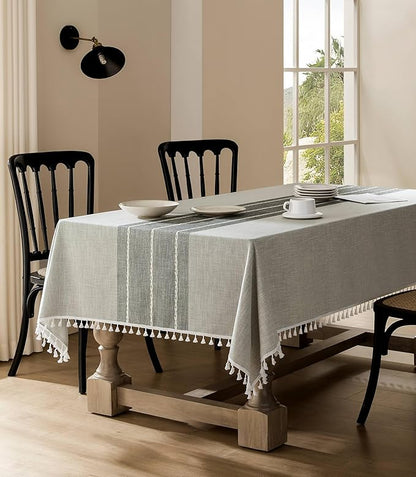 ZeeMart Contrast Linen Table Cloth Square Table Cloths 52x52 Inch Grey, Farmhouse Style Heavy Weight Grey Tablecloth, Water Resistant Burlap Tablecloths