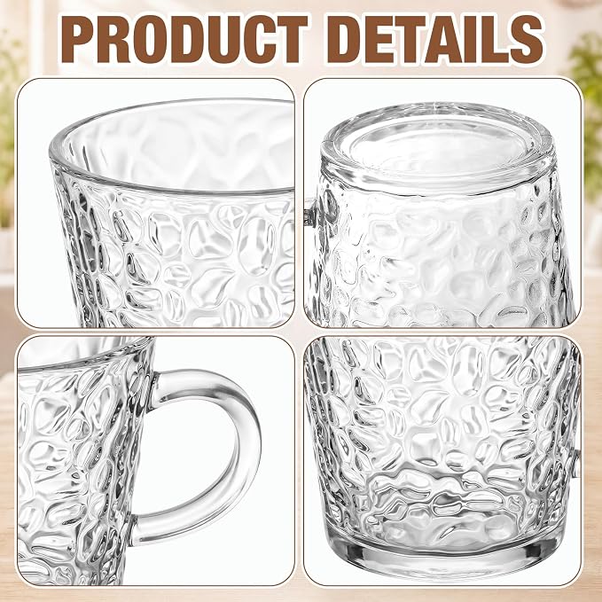 12 Pack Glass Coffee Mugs with Handle 8.5 oz Classic Vertical Stripes Glass - Image 3