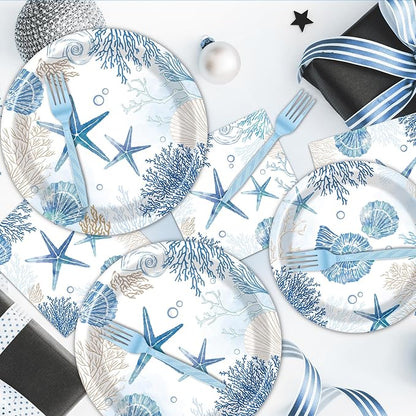 Rakuto Ocean Themed Party Decorations 96PCS Plates Napkins Forks Set | Beach - Image 5
