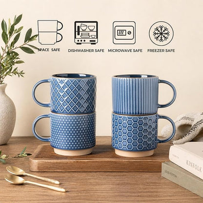 GBhome 15 OZ Stackable Coffee Mugs Set of 4, Ceramic Coffee Cups Set | 4 - Image 7