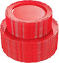 U-QE 100PCS Red Plastic Plates - Heavy Duty Valentines Plates Disposable, Red Plates Disposable Include 50PCS 10.25" Dinner Plates and 50PCS 7.5" Dessert/Salad Plates for Valentine's Day, Party