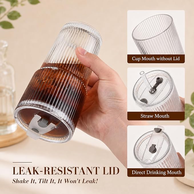 Haundry 20oz Ribbed Glass Cups - Image 4