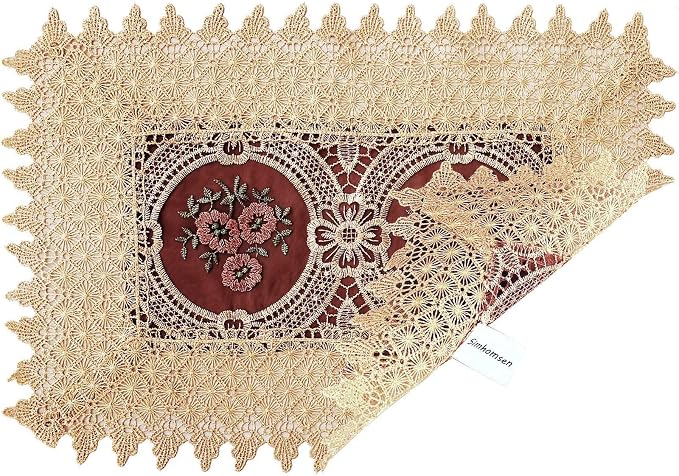 Set of 4 Burgundy Lace Table Placemat Rectangular 12 × 18 Inch - Image 3