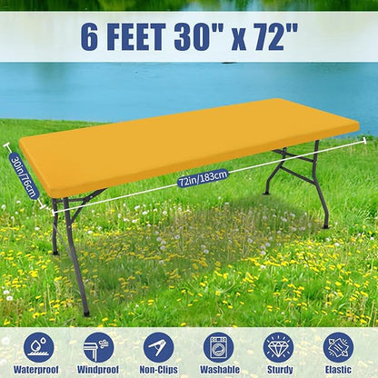 Spandex 6 Foot Rectangle Table Cloth 2 Pack, Elastic Fitted Tablecloths for Picnic, Stretch Washable Patio Table Cover for Outdoor, Camping, Banquet and Parties (Mustard Yellow, 30"x72")