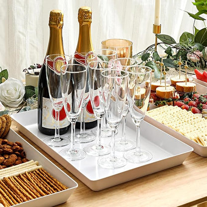 4-Pack Plastic 16" x 11" Large White Serving Trays Set - Reusable Serving Platters for Cookie, Appetizer, Charcuterie, Snack, Dessert, Party Food Display - Stackable Kitchen CounterTop Tray, BPA Free
