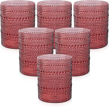18PCS Hobnail Plastic Drinking Glasses 14 oz Burgundy Cups by Joyido
