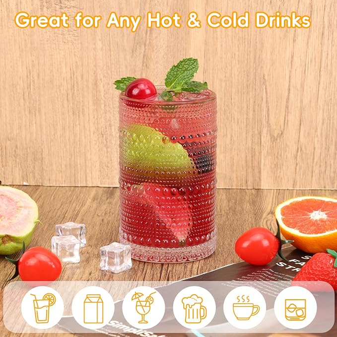 Moretoes 4 Pack Hobnail Drinking Glasses Set, Glass Cups | 12 Oz Highball - Image 4