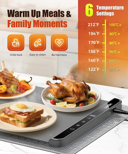 Warming Mat for Food, 46x15 Inch, Dark Grey, Fast Heat, Child Lock | Includes - Image 3
