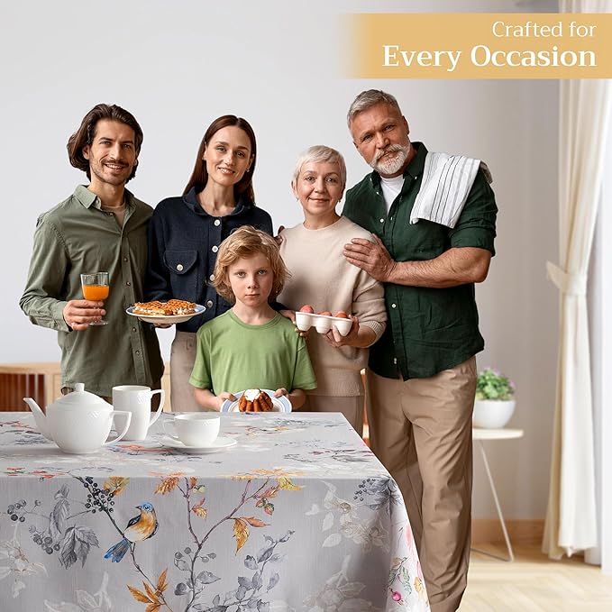 Maison d' Hermine Table Cloth Rectangle Table 100% Cotton 60 x 108 Inches Fall Tablecloth Reusable Everyday Use for Thanksgiving Christmas Decorations Dining Farmhouse Party (Equinoxe - Grey)