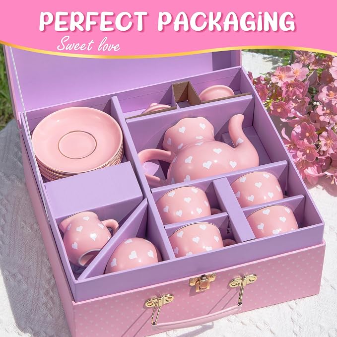 TUZT Tea Party Set for Little Girls Ages 3-8, Princess Tea Time Toy Includes - Image 8