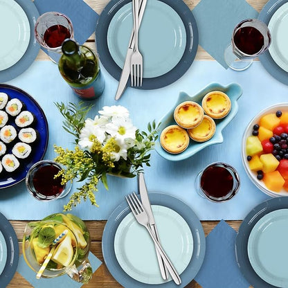 180Pcs Blue Paper Plates Party Supplies Paper Plates and Napkins Serve 60 | - Image 5