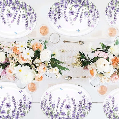50 Pcs Lavender Oval Paper Plates Large 10" x 12" Spring Purple Lavender Floral Plates Disposable Heavy Duty Butterfly Flower Plates for Wedding Purple Baby Shower Lavender Birthday Party Decorations